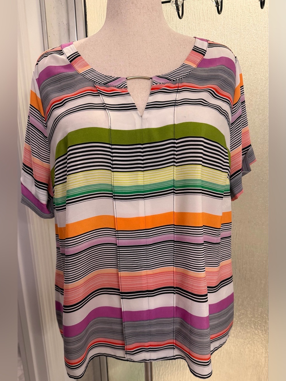 NWT Worthington Multicolor Striped Keyhole Blouse 2X $24
